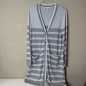 Isaac Mizrahi Striped Cardigan Gray White Sweater Duster Cardigan size large